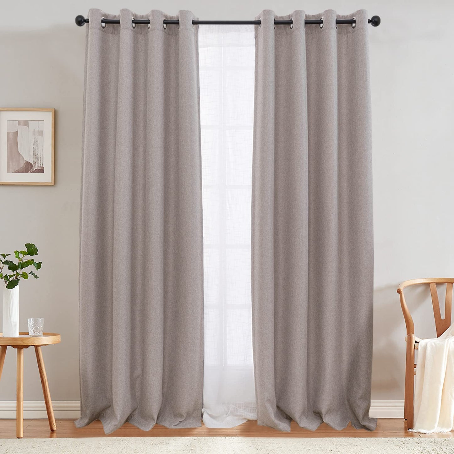 jinchan 70% Blackout Linen Textured Curtain for Living Room Darkening 84 Inch Long Bedroom Curtain Thermal Insulated Curtain Greyish Beige Curtain Grommet Top Window Curtain 1 Panel