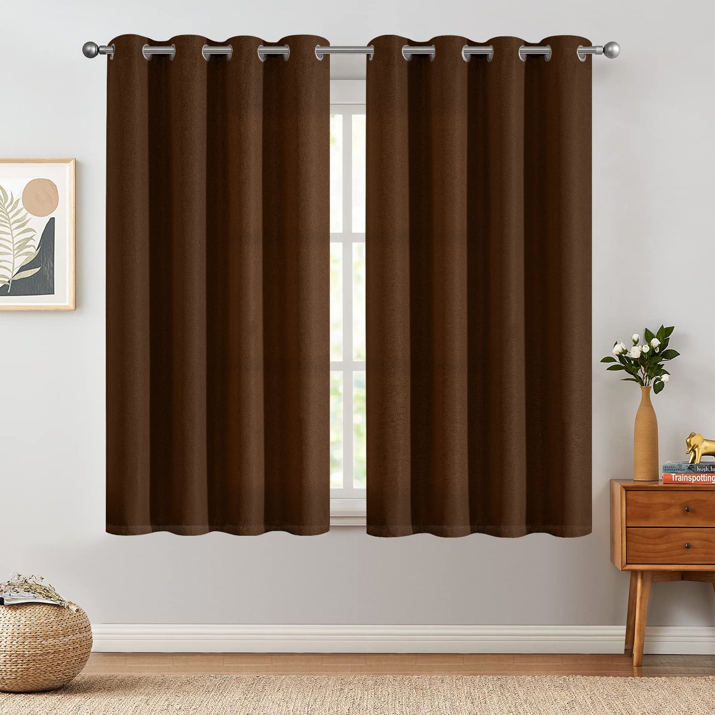 jinchan 70% Blackout Linen Textured Curtain for Living Room Darkening 84 Inch Long Bedroom Curtain Thermal Insulated Curtain Greyish Beige Curtain Grommet Top Window Curtain 1 Panel