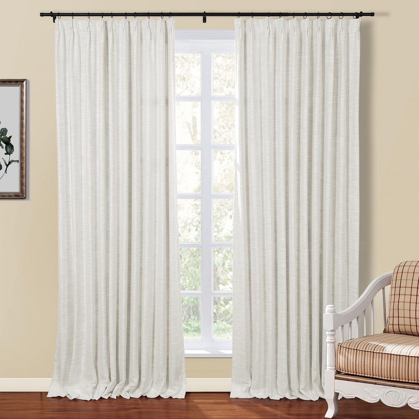 Drapifytex Pinch Pleat Polyester Faux Linen Curtain, 100 Inches Wide by 102 Inches Long, Beige Texture Curtains for Living Room and Bedroom (1 Panel)