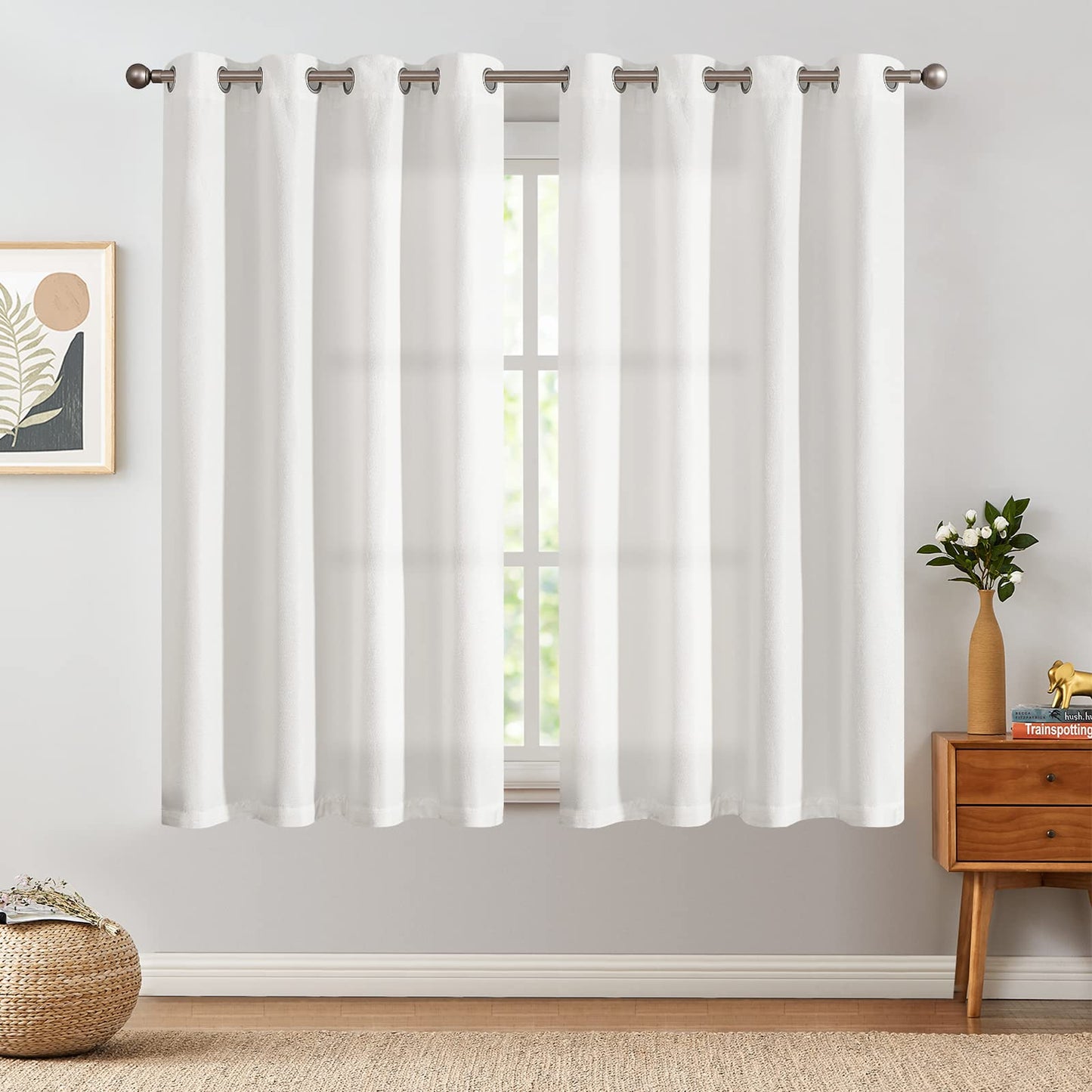 jinchan 70% Blackout Linen Textured Curtain for Living Room Darkening 84 Inch Long Bedroom Curtain Thermal Insulated Curtain Greyish Beige Curtain Grommet Top Window Curtain 1 Panel