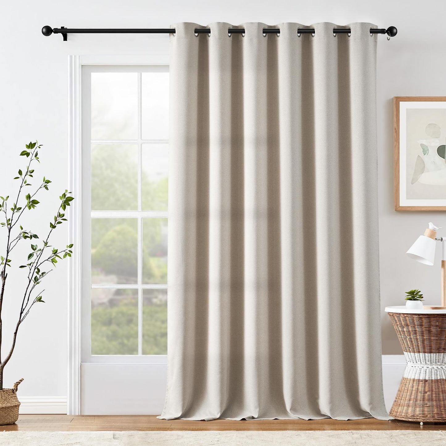 jinchan 70% Blackout Linen Textured Curtain for Living Room Darkening 84 Inch Long Bedroom Curtain Thermal Insulated Curtain Greyish Beige Curtain Grommet Top Window Curtain 1 Panel