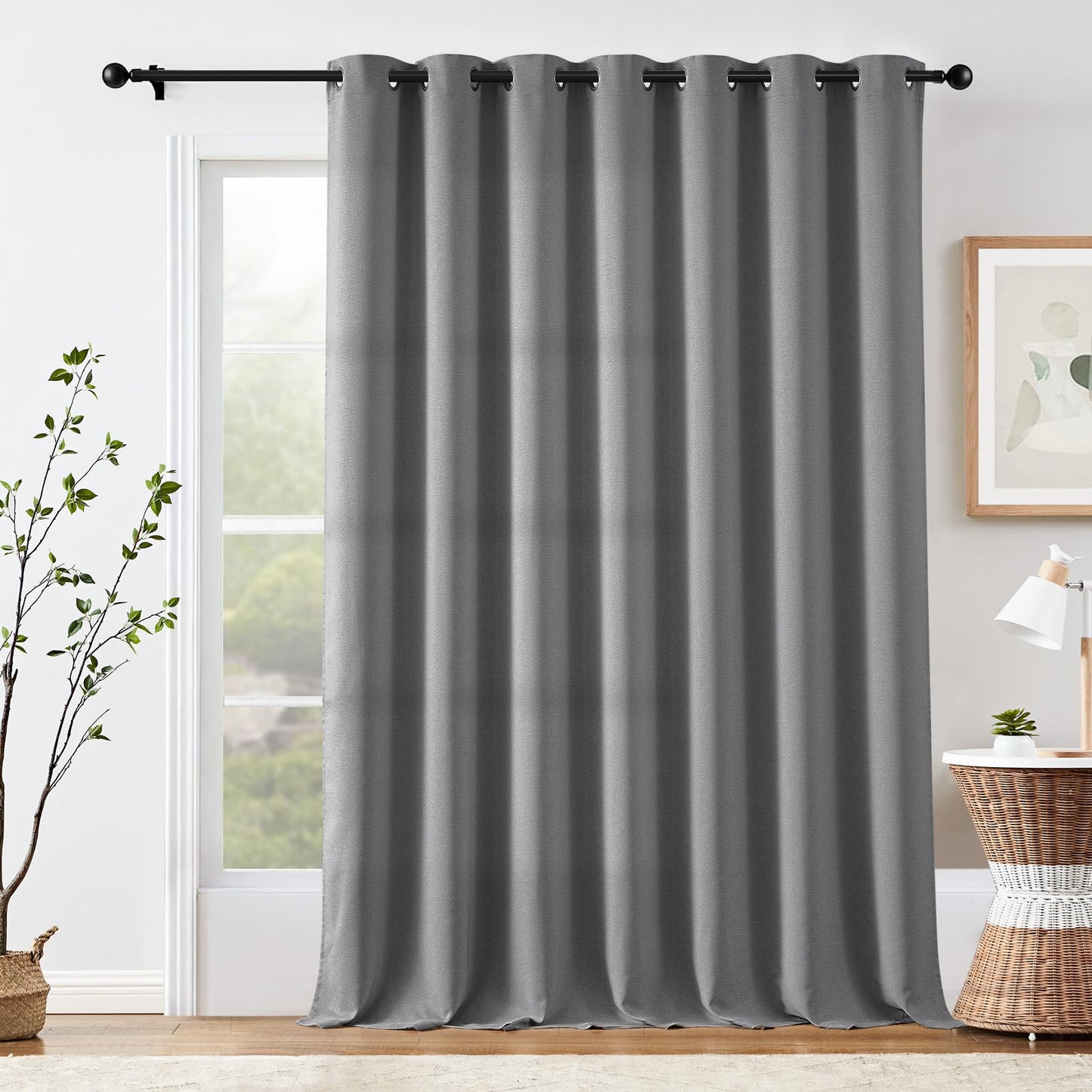 jinchan 70% Blackout Linen Textured Curtain for Living Room Darkening 84 Inch Long Bedroom Curtain Thermal Insulated Curtain Greyish Beige Curtain Grommet Top Window Curtain 1 Panel