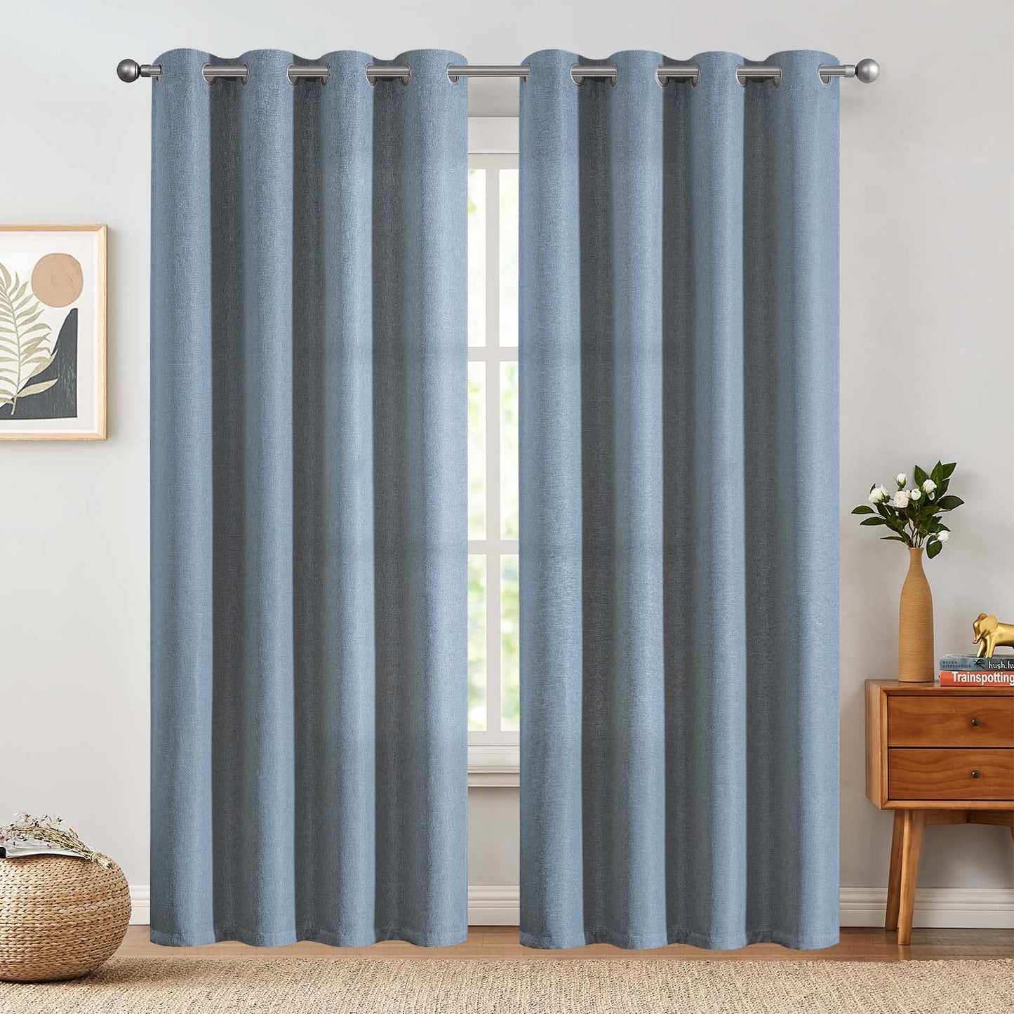jinchan 70% Blackout Linen Textured Curtain for Living Room Darkening 84 Inch Long Bedroom Curtain Thermal Insulated Curtain Greyish Beige Curtain Grommet Top Window Curtain 1 Panel