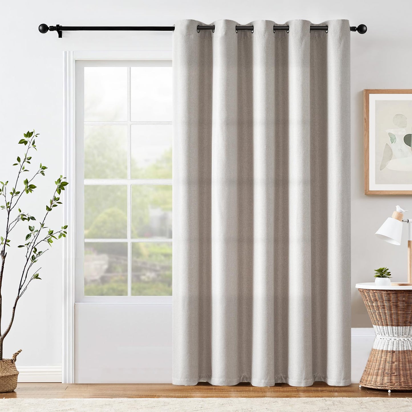 jinchan 70% Blackout Linen Textured Curtain for Living Room Darkening 84 Inch Long Bedroom Curtain Thermal Insulated Curtain Greyish Beige Curtain Grommet Top Window Curtain 1 Panel