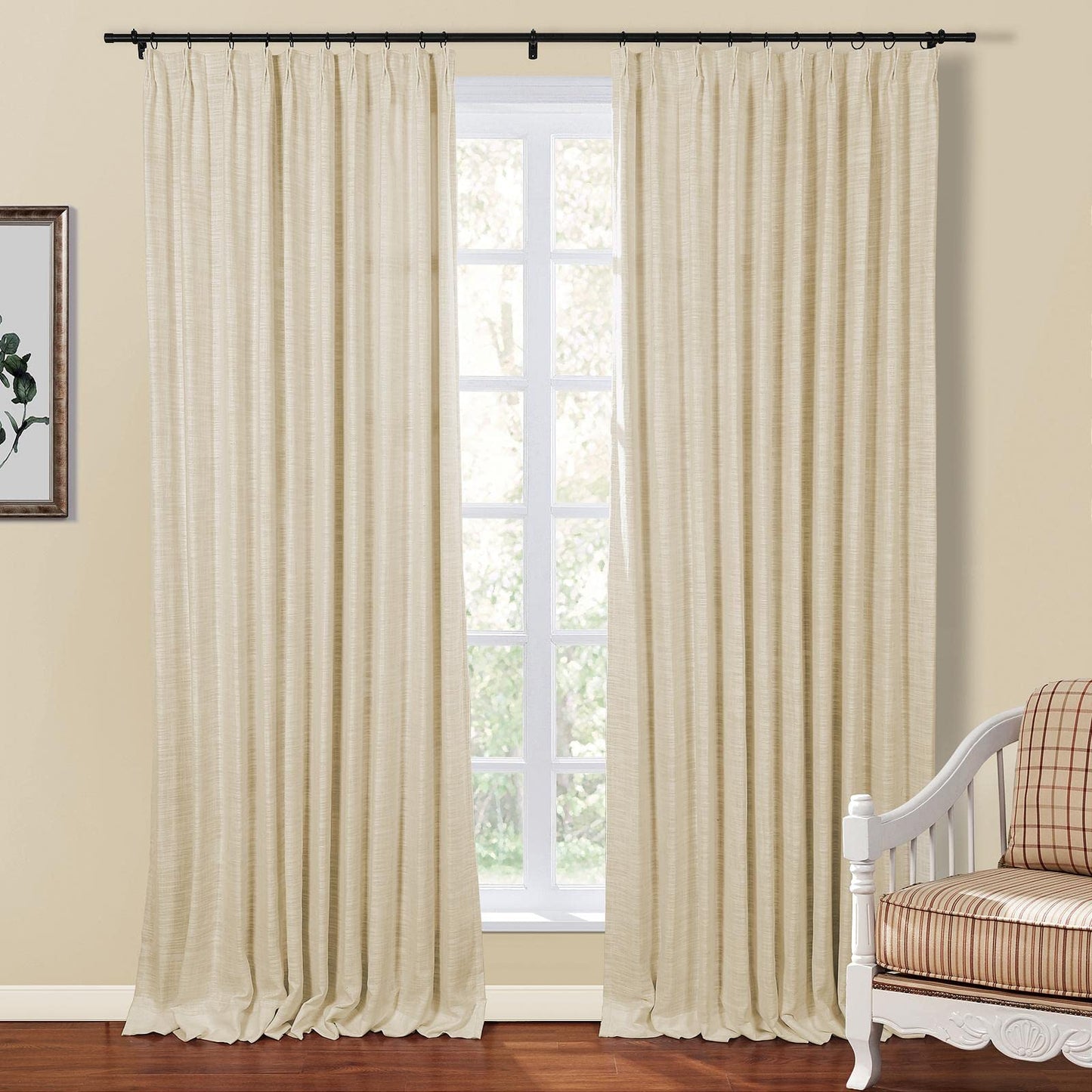Drapifytex Pinch Pleat Polyester Faux Linen Curtain, 100 Inches Wide by 102 Inches Long, Beige Texture Curtains for Living Room and Bedroom (1 Panel)