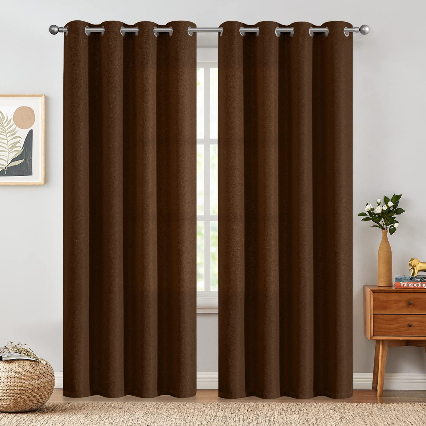 jinchan 70% Blackout Linen Textured Curtain for Living Room Darkening 84 Inch Long Bedroom Curtain Thermal Insulated Curtain Greyish Beige Curtain Grommet Top Window Curtain 1 Panel
