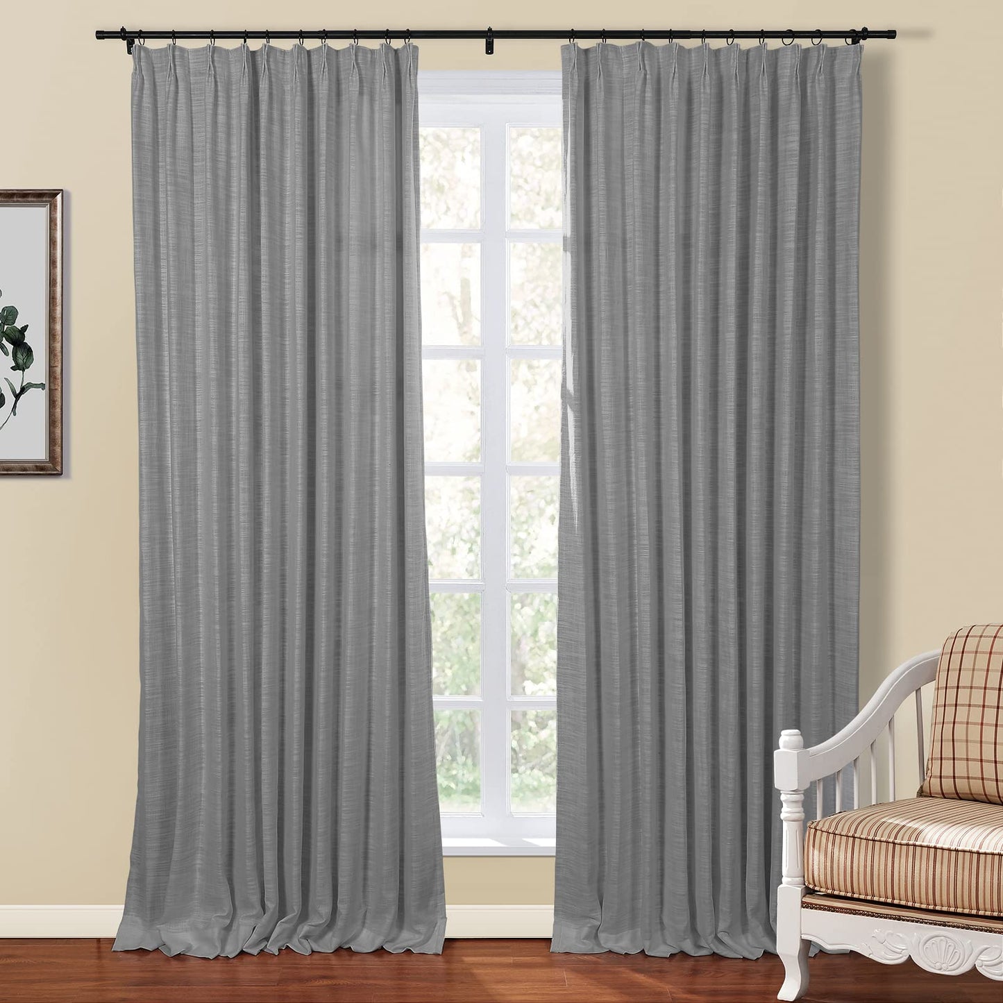 Drapifytex Pinch Pleat Polyester Faux Linen Curtain, 100 Inches Wide by 102 Inches Long, Beige Texture Curtains for Living Room and Bedroom (1 Panel)