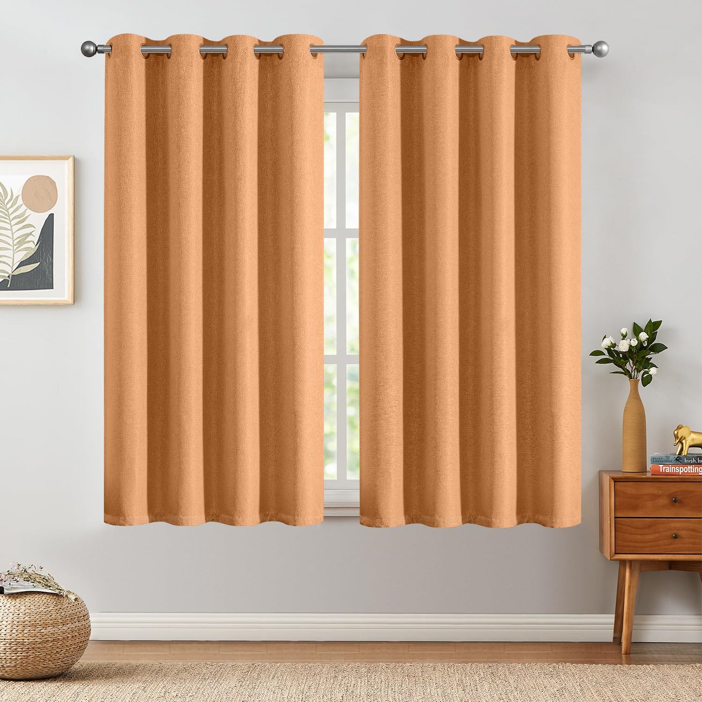 jinchan 70% Blackout Linen Textured Curtain for Living Room Darkening 84 Inch Long Bedroom Curtain Thermal Insulated Curtain Greyish Beige Curtain Grommet Top Window Curtain 1 Panel