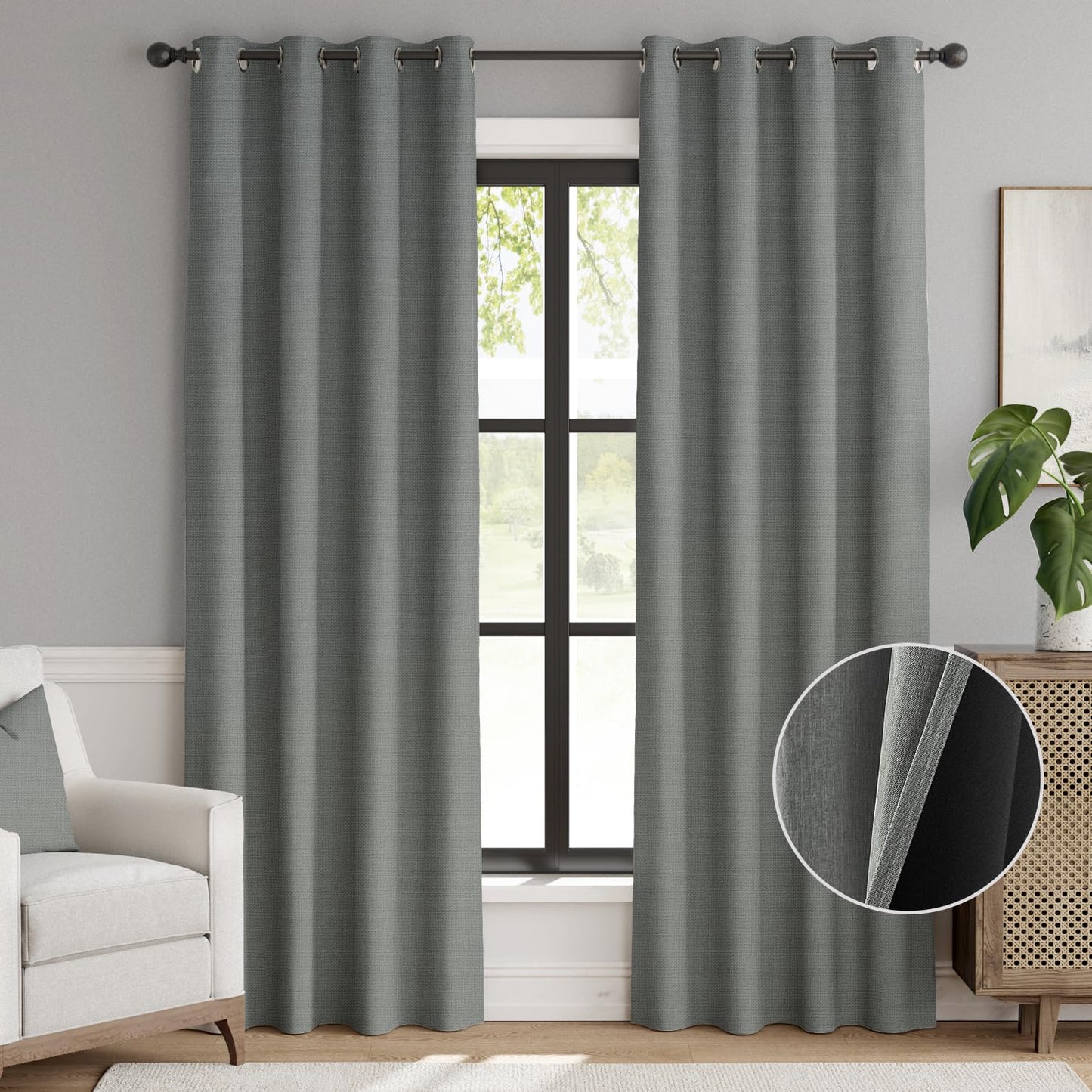 jinchan 70% Blackout Linen Textured Curtain for Living Room Darkening 84 Inch Long Bedroom Curtain Thermal Insulated Curtain Greyish Beige Curtain Grommet Top Window Curtain 1 Panel