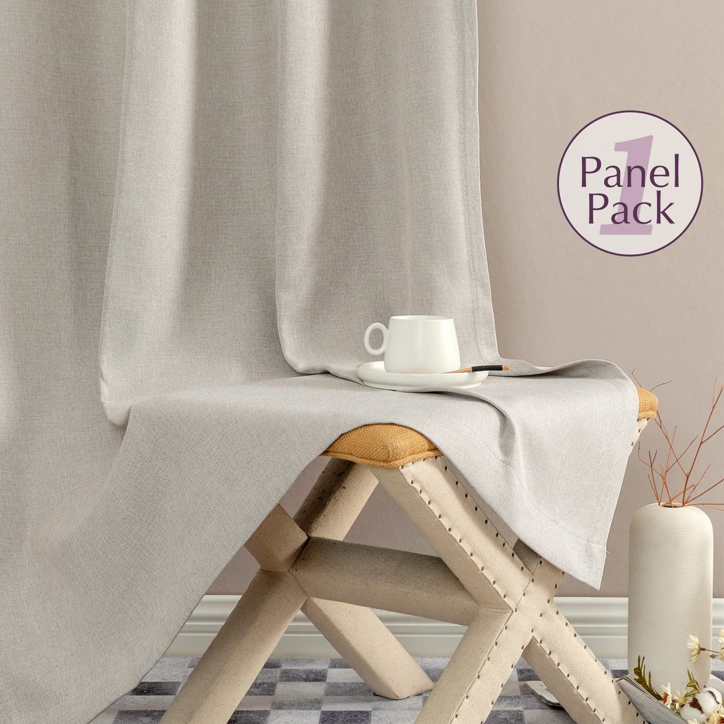 jinchan 70% Blackout Linen Textured Curtain for Living Room Darkening 84 Inch Long Bedroom Curtain Thermal Insulated Curtain Greyish Beige Curtain Grommet Top Window Curtain 1 Panel