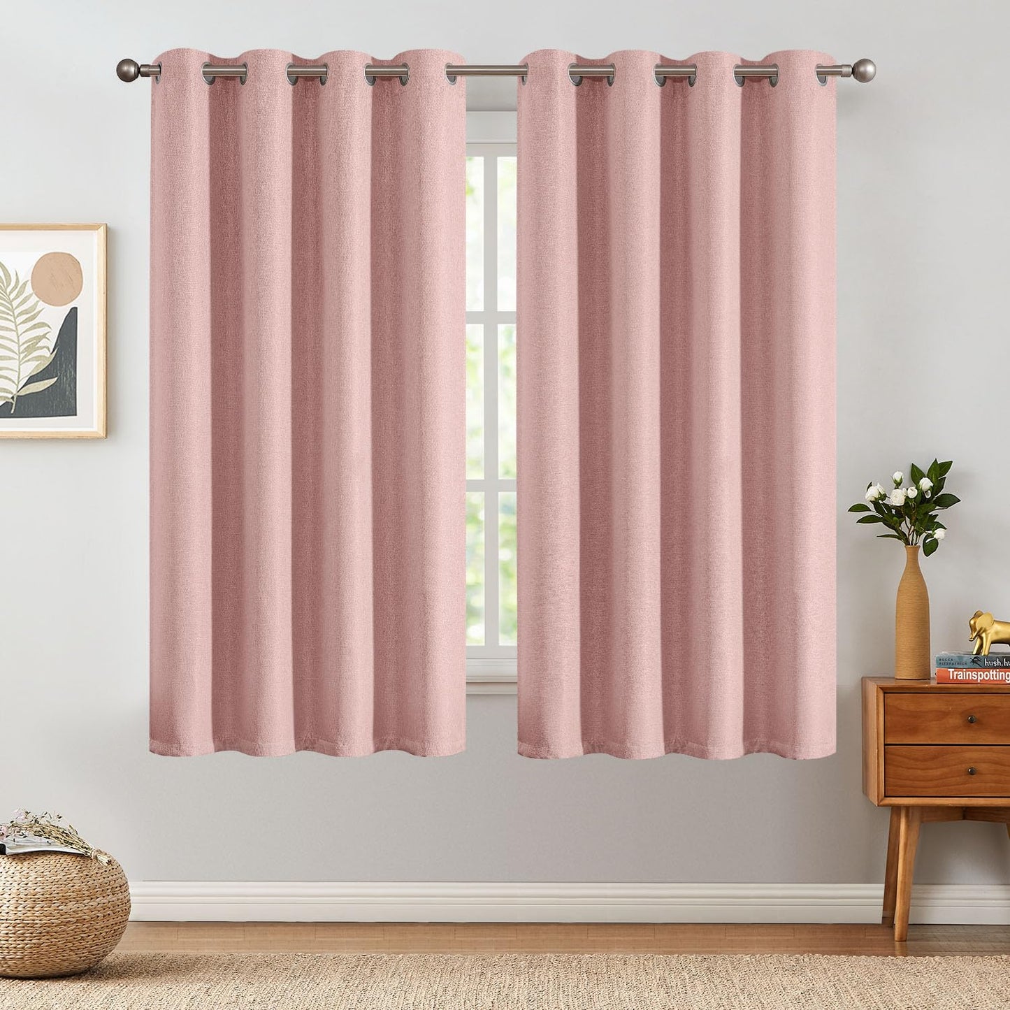 jinchan 70% Blackout Linen Textured Curtain for Living Room Darkening 84 Inch Long Bedroom Curtain Thermal Insulated Curtain Greyish Beige Curtain Grommet Top Window Curtain 1 Panel