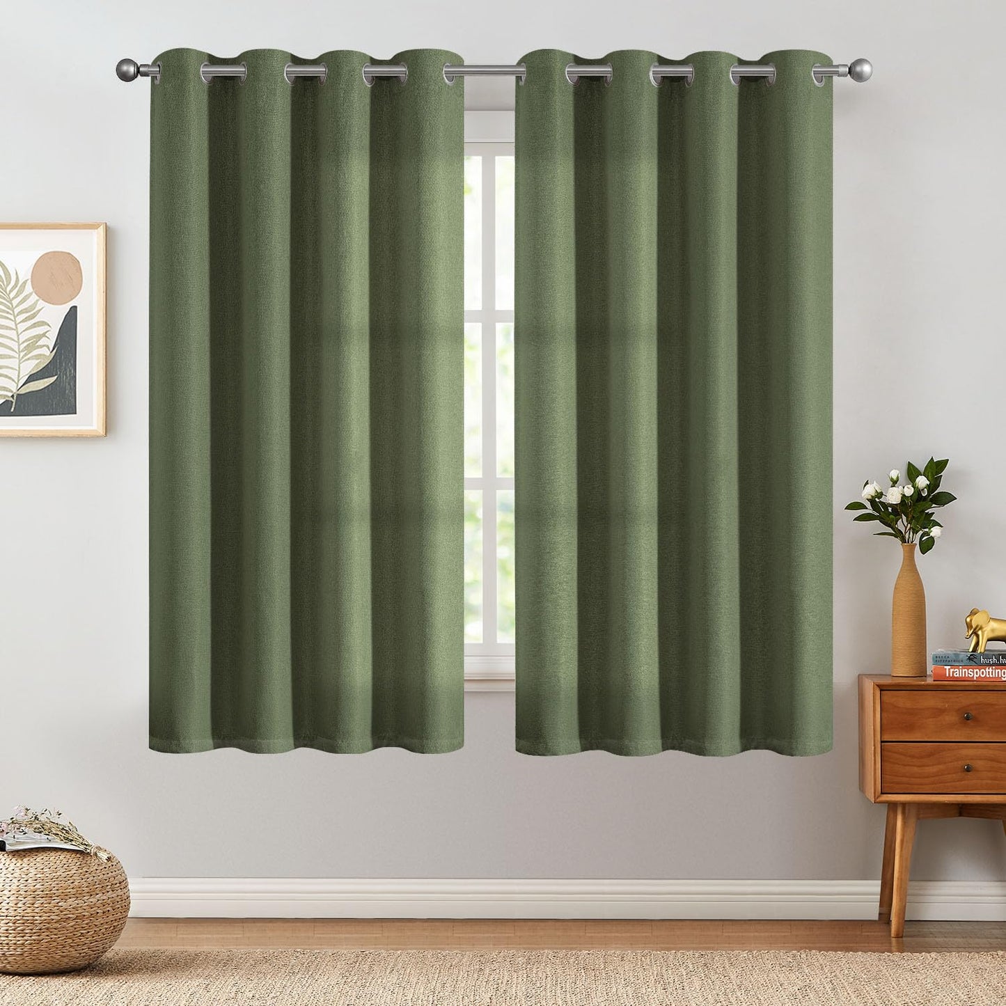 jinchan 70% Blackout Linen Textured Curtain for Living Room Darkening 84 Inch Long Bedroom Curtain Thermal Insulated Curtain Greyish Beige Curtain Grommet Top Window Curtain 1 Panel