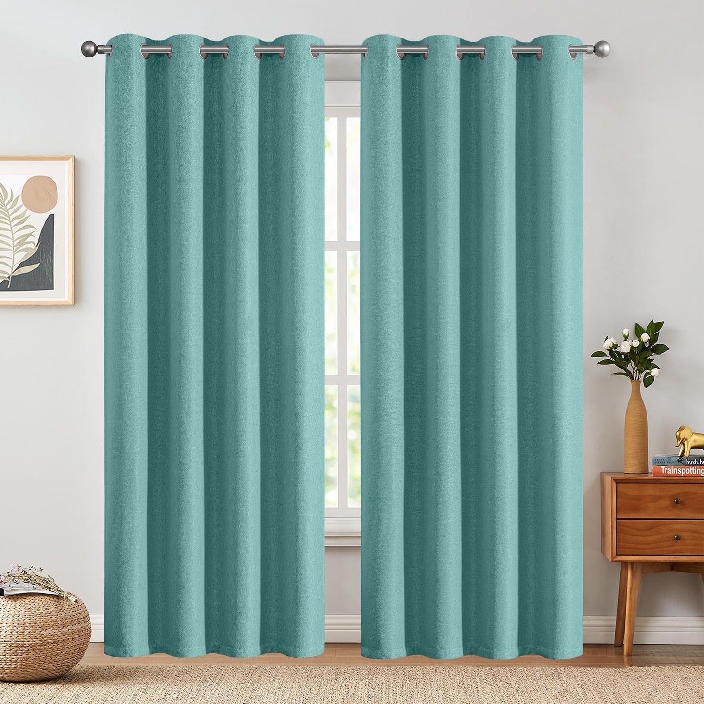 jinchan 70% Blackout Linen Textured Curtain for Living Room Darkening 84 Inch Long Bedroom Curtain Thermal Insulated Curtain Greyish Beige Curtain Grommet Top Window Curtain 1 Panel