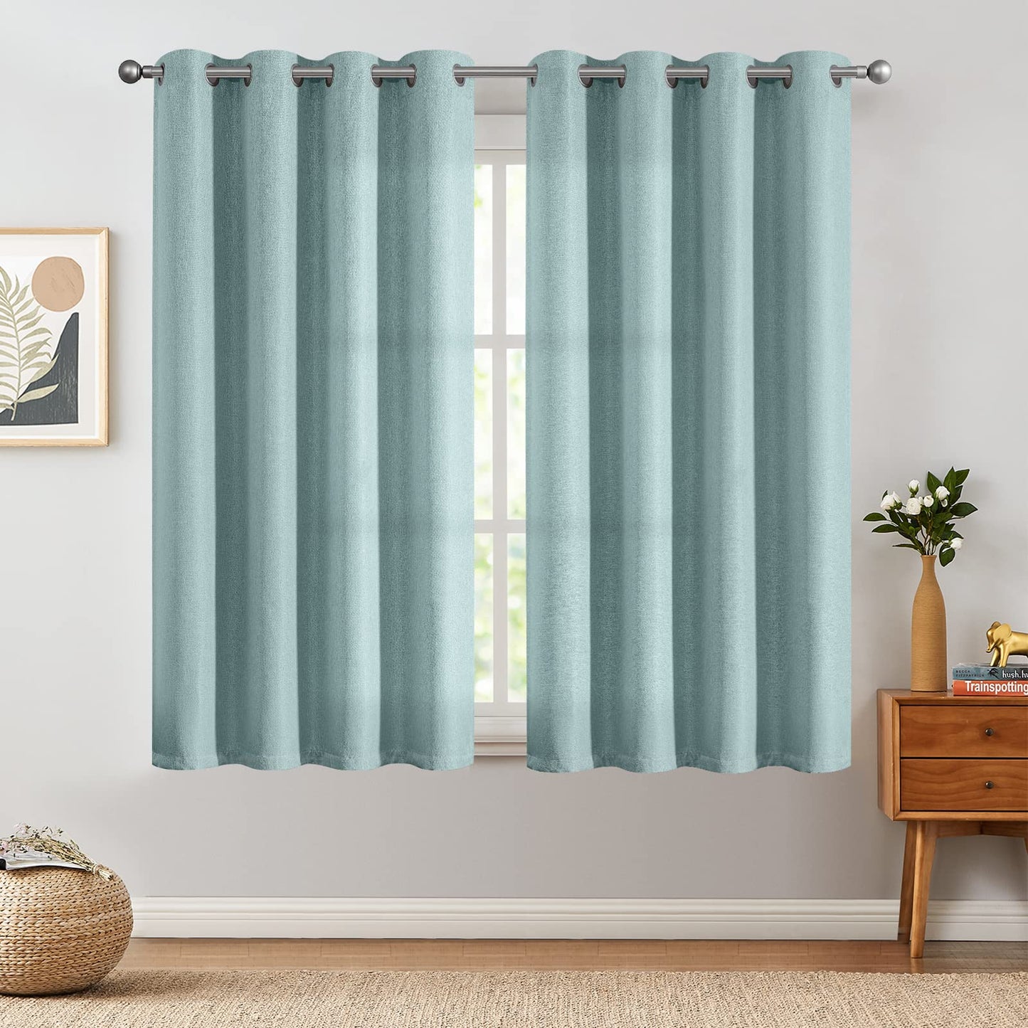 jinchan 70% Blackout Linen Textured Curtain for Living Room Darkening 84 Inch Long Bedroom Curtain Thermal Insulated Curtain Greyish Beige Curtain Grommet Top Window Curtain 1 Panel