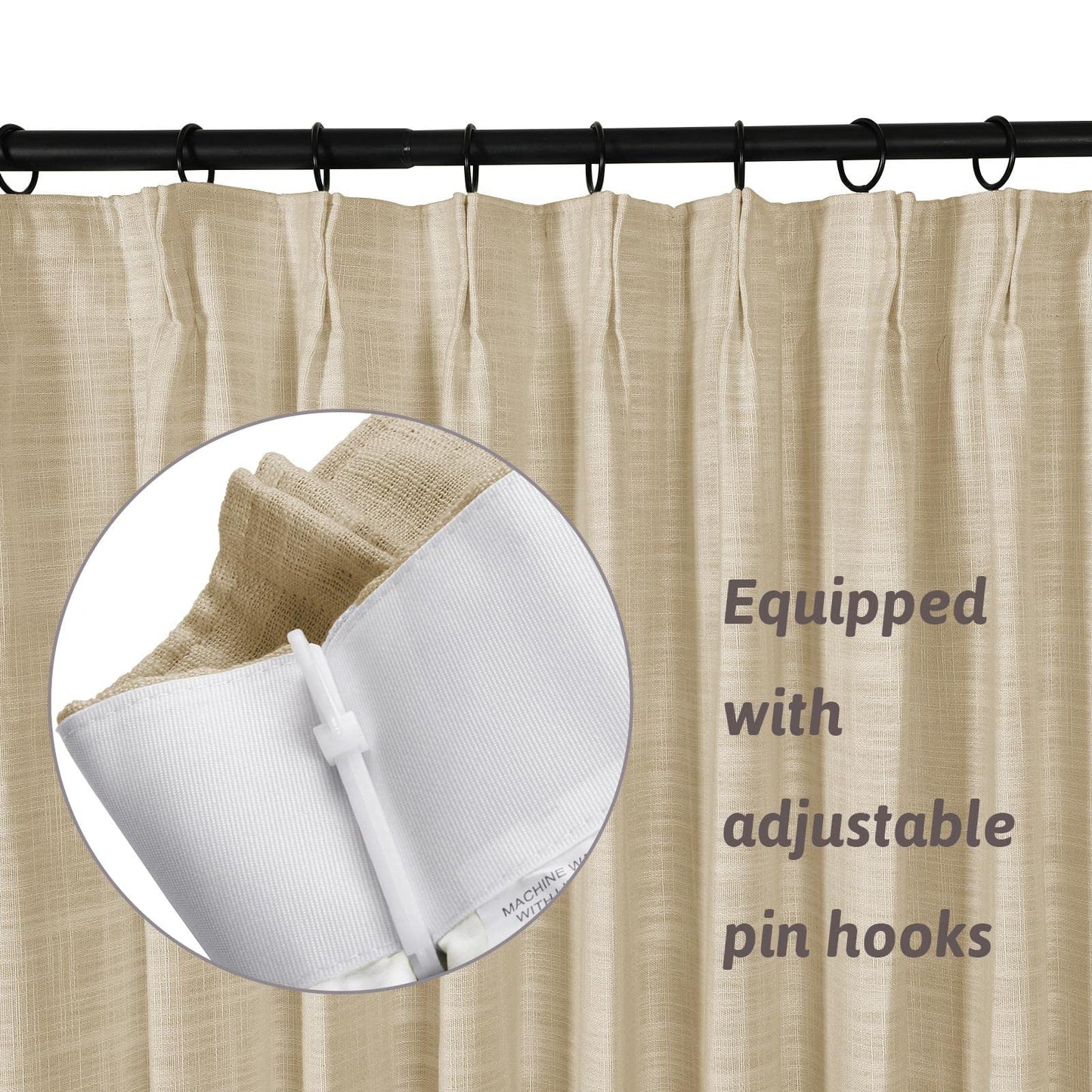 Drapifytex Pinch Pleat Polyester Faux Linen Curtain, 100 Inches Wide by 102 Inches Long, Beige Texture Curtains for Living Room and Bedroom (1 Panel)