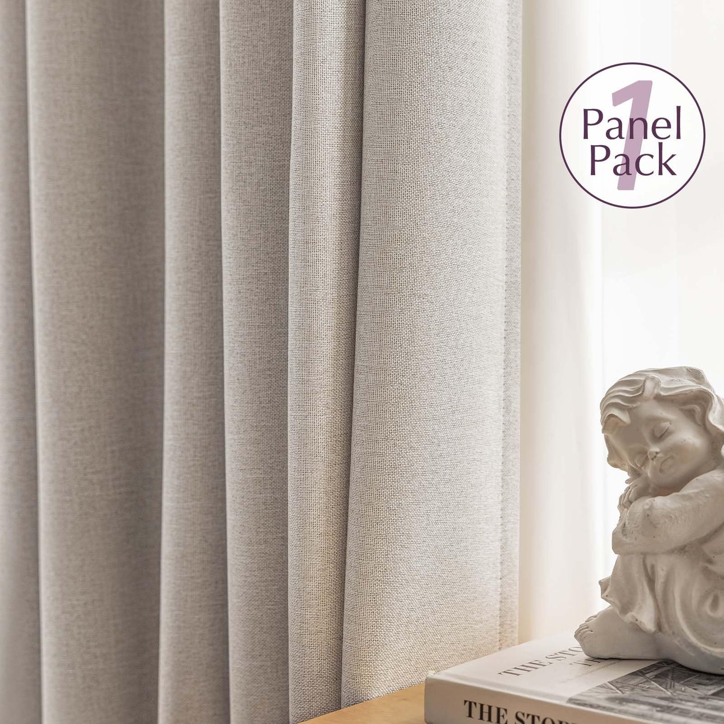 jinchan 70% Blackout Linen Textured Curtain for Living Room Darkening 84 Inch Long Bedroom Curtain Thermal Insulated Curtain Greyish Beige Curtain Grommet Top Window Curtain 1 Panel