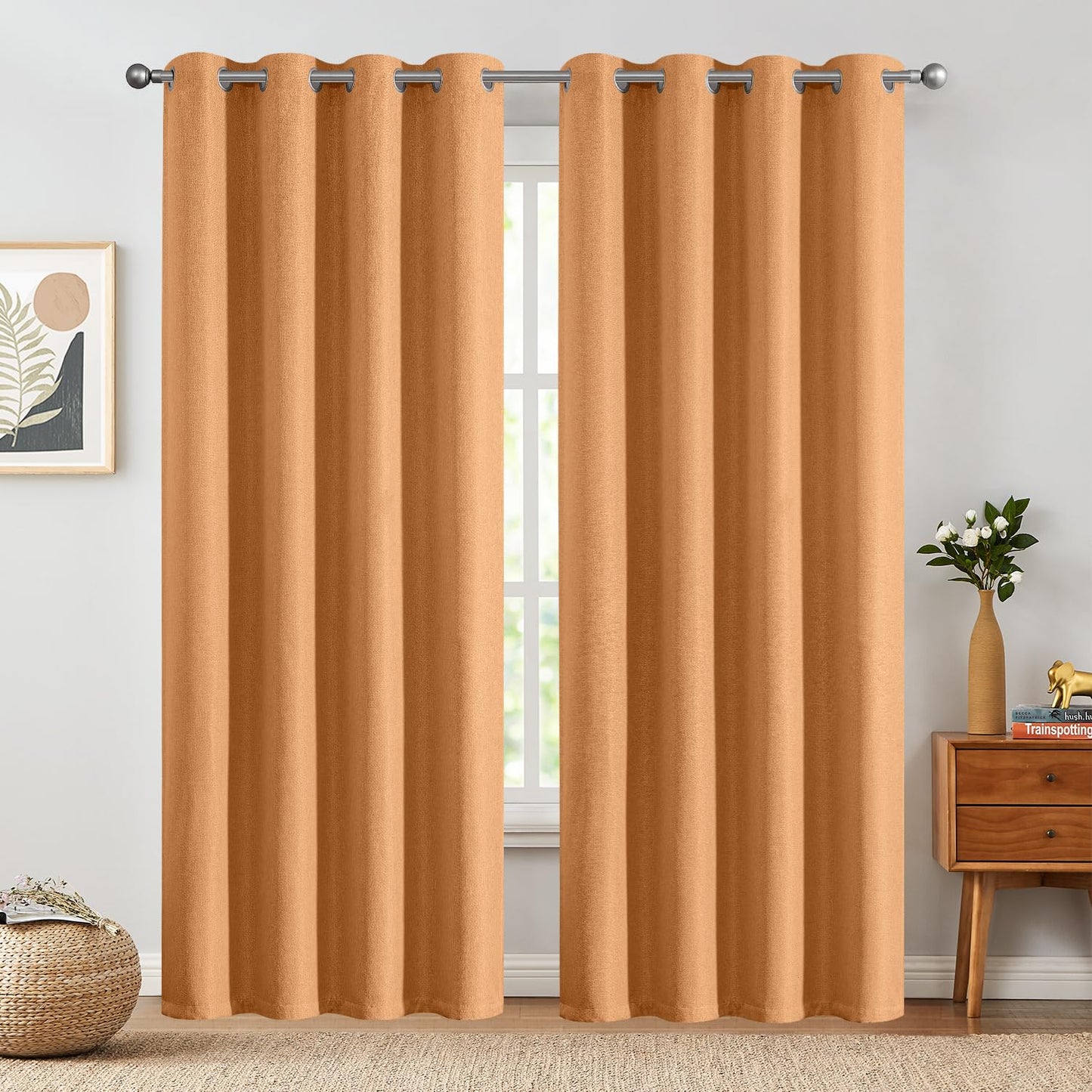 jinchan 70% Blackout Linen Textured Curtain for Living Room Darkening 84 Inch Long Bedroom Curtain Thermal Insulated Curtain Greyish Beige Curtain Grommet Top Window Curtain 1 Panel