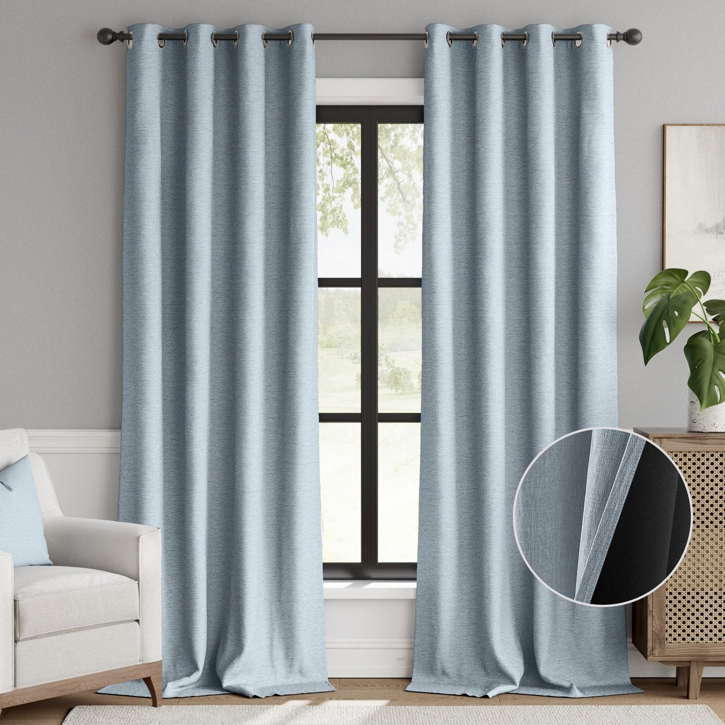 jinchan 70% Blackout Linen Textured Curtain for Living Room Darkening 84 Inch Long Bedroom Curtain Thermal Insulated Curtain Greyish Beige Curtain Grommet Top Window Curtain 1 Panel
