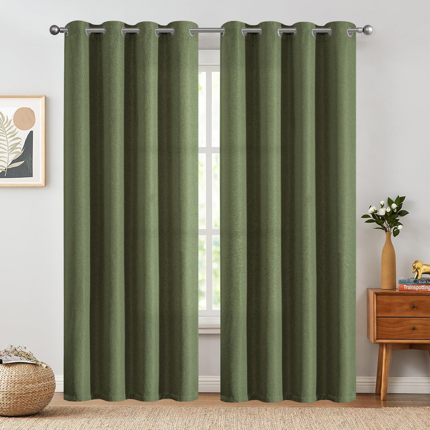 jinchan 70% Blackout Linen Textured Curtain for Living Room Darkening 84 Inch Long Bedroom Curtain Thermal Insulated Curtain Greyish Beige Curtain Grommet Top Window Curtain 1 Panel