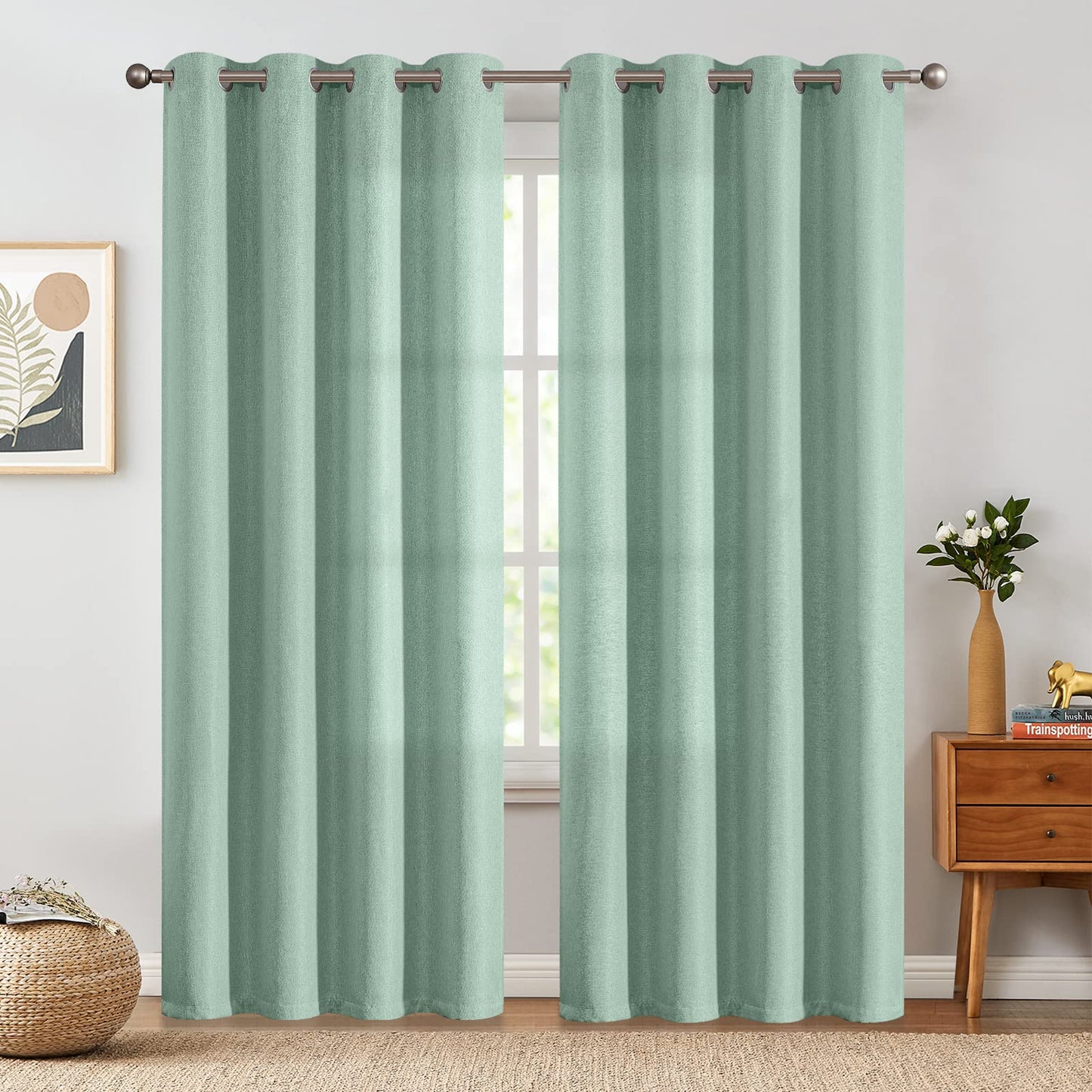 jinchan 70% Blackout Linen Textured Curtain for Living Room Darkening 84 Inch Long Bedroom Curtain Thermal Insulated Curtain Greyish Beige Curtain Grommet Top Window Curtain 1 Panel