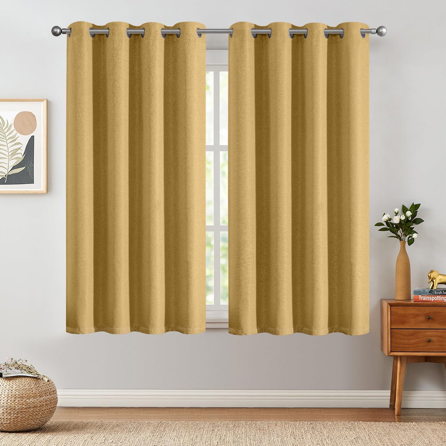 jinchan 70% Blackout Linen Textured Curtain for Living Room Darkening 84 Inch Long Bedroom Curtain Thermal Insulated Curtain Greyish Beige Curtain Grommet Top Window Curtain 1 Panel