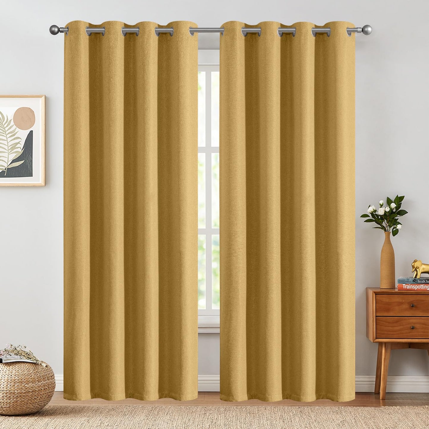 jinchan 70% Blackout Linen Textured Curtain for Living Room Darkening 84 Inch Long Bedroom Curtain Thermal Insulated Curtain Greyish Beige Curtain Grommet Top Window Curtain 1 Panel