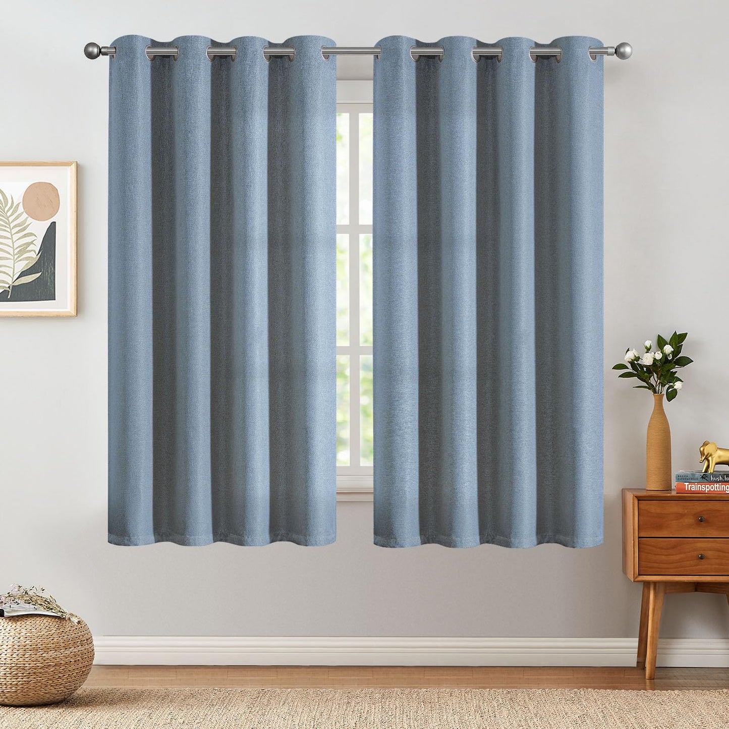 jinchan 70% Blackout Linen Textured Curtain for Living Room Darkening 84 Inch Long Bedroom Curtain Thermal Insulated Curtain Greyish Beige Curtain Grommet Top Window Curtain 1 Panel