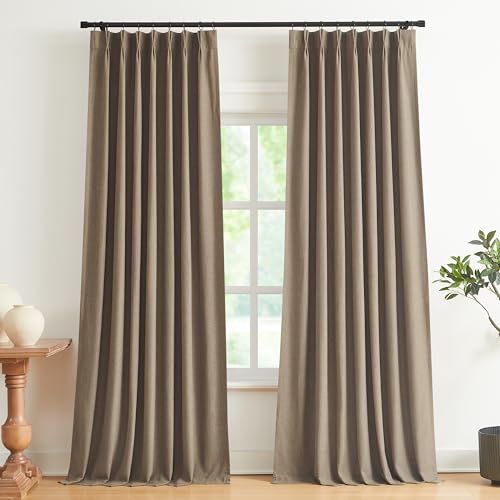 Vision Home Natural Pinch Pleated Full Blackout Curtains Linen Blended Room Darkening Window Curtains 95 inch for Living Room Bedroom Thermal Insulated Pinch Pleat Drapes with Hooks 2 Panel 40"Wx95"L