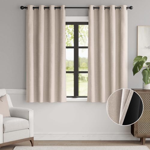 jinchan 70% Blackout Linen Textured Curtain for Living Room Darkening 84 Inch Long Bedroom Curtain Thermal Insulated Curtain Greyish Beige Curtain Grommet Top Window Curtain 1 Panel
