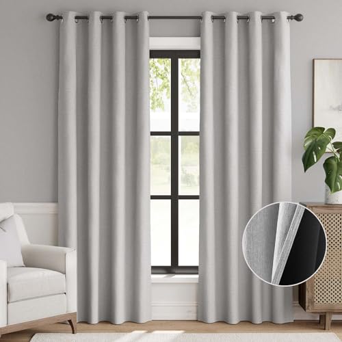 jinchan 70% Blackout Linen Textured Curtain for Living Room Darkening 84 Inch Long Bedroom Curtain Thermal Insulated Curtain Greyish Beige Curtain Grommet Top Window Curtain 1 Panel