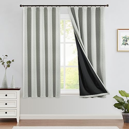 jinchan 70% Blackout Linen Textured Curtain for Living Room Darkening 84 Inch Long Bedroom Curtain Thermal Insulated Curtain Greyish Beige Curtain Grommet Top Window Curtain 1 Panel