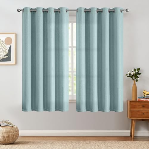 jinchan 70% Blackout Linen Textured Curtain for Living Room Darkening 84 Inch Long Bedroom Curtain Thermal Insulated Curtain Greyish Beige Curtain Grommet Top Window Curtain 1 Panel