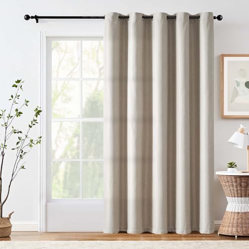 jinchan 70% Blackout Linen Textured Curtain for Living Room Darkening 84 Inch Long Bedroom Curtain Thermal Insulated Curtain Greyish Beige Curtain Grommet Top Window Curtain 1 Panel