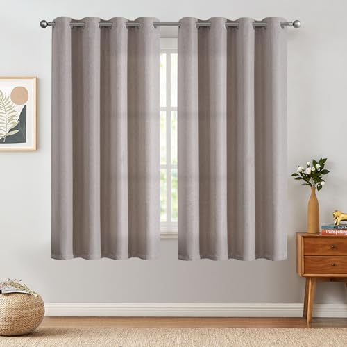 jinchan 70% Blackout Linen Textured Curtain for Living Room Darkening 84 Inch Long Bedroom Curtain Thermal Insulated Curtain Greyish Beige Curtain Grommet Top Window Curtain 1 Panel