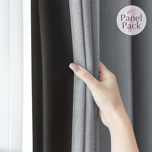 jinchan 70% Blackout Linen Textured Curtain for Living Room Darkening 84 Inch Long Bedroom Curtain Thermal Insulated Curtain Greyish Beige Curtain Grommet Top Window Curtain 1 Panel