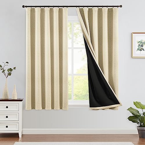 jinchan 70% Blackout Linen Textured Curtain for Living Room Darkening 84 Inch Long Bedroom Curtain Thermal Insulated Curtain Greyish Beige Curtain Grommet Top Window Curtain 1 Panel