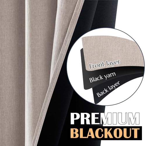 jinchan 70% Blackout Linen Textured Curtain for Living Room Darkening 84 Inch Long Bedroom Curtain Thermal Insulated Curtain Greyish Beige Curtain Grommet Top Window Curtain 1 Panel