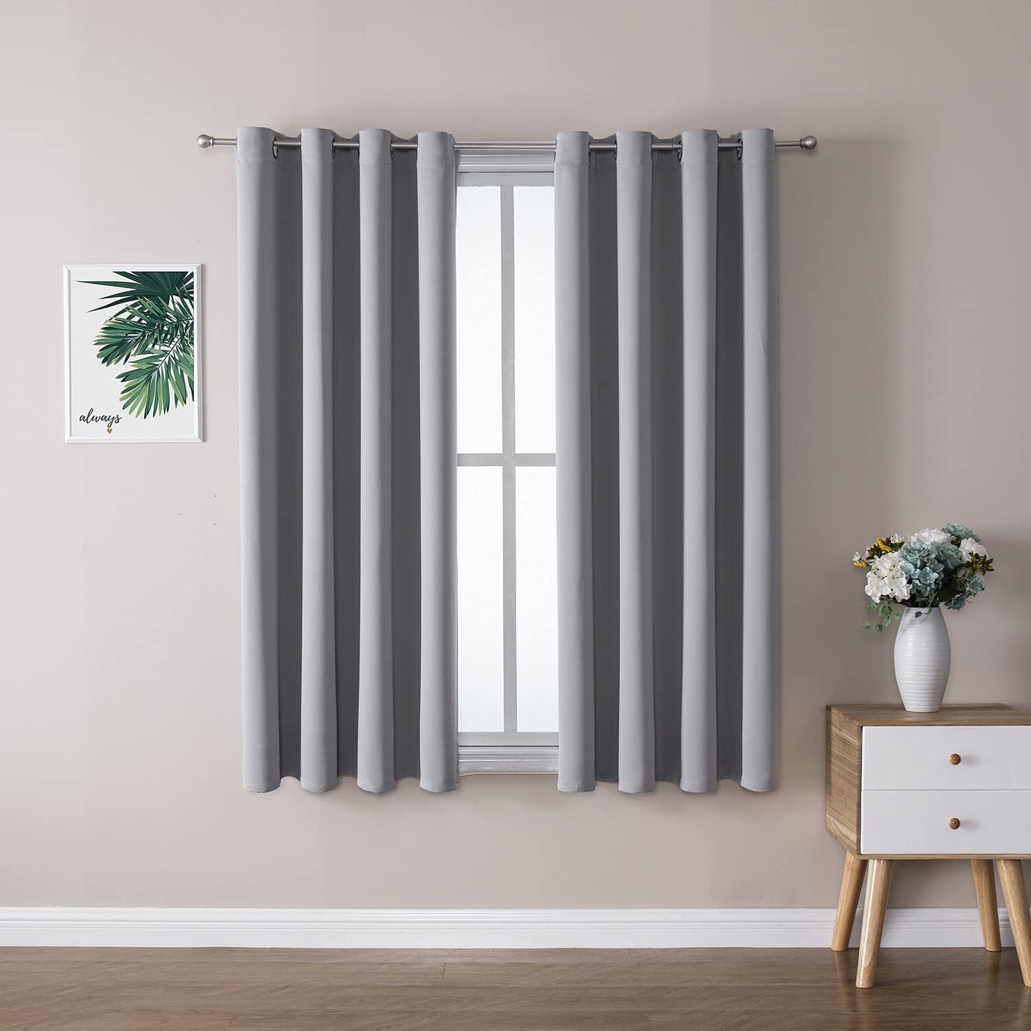 ChrisDowa Grommet Blackout Curtains for Bedroom and Living Room - 2 Panels Set Thermal Insulated Room Darkening Curtains (Dark Grey, 42 x 63 Inch)