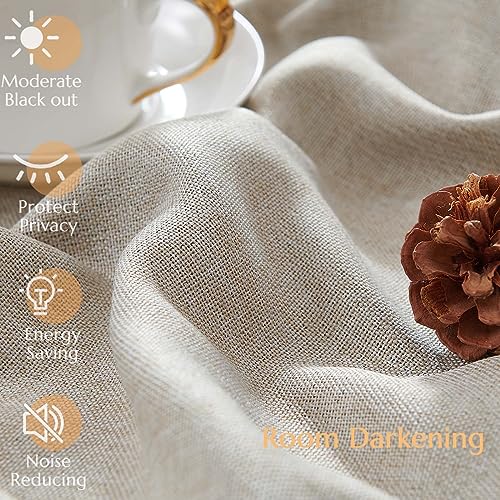 jinchan 70% Blackout Linen Textured Curtain for Living Room Darkening 84 Inch Long Bedroom Curtain Thermal Insulated Curtain Greyish Beige Curtain Grommet Top Window Curtain 1 Panel
