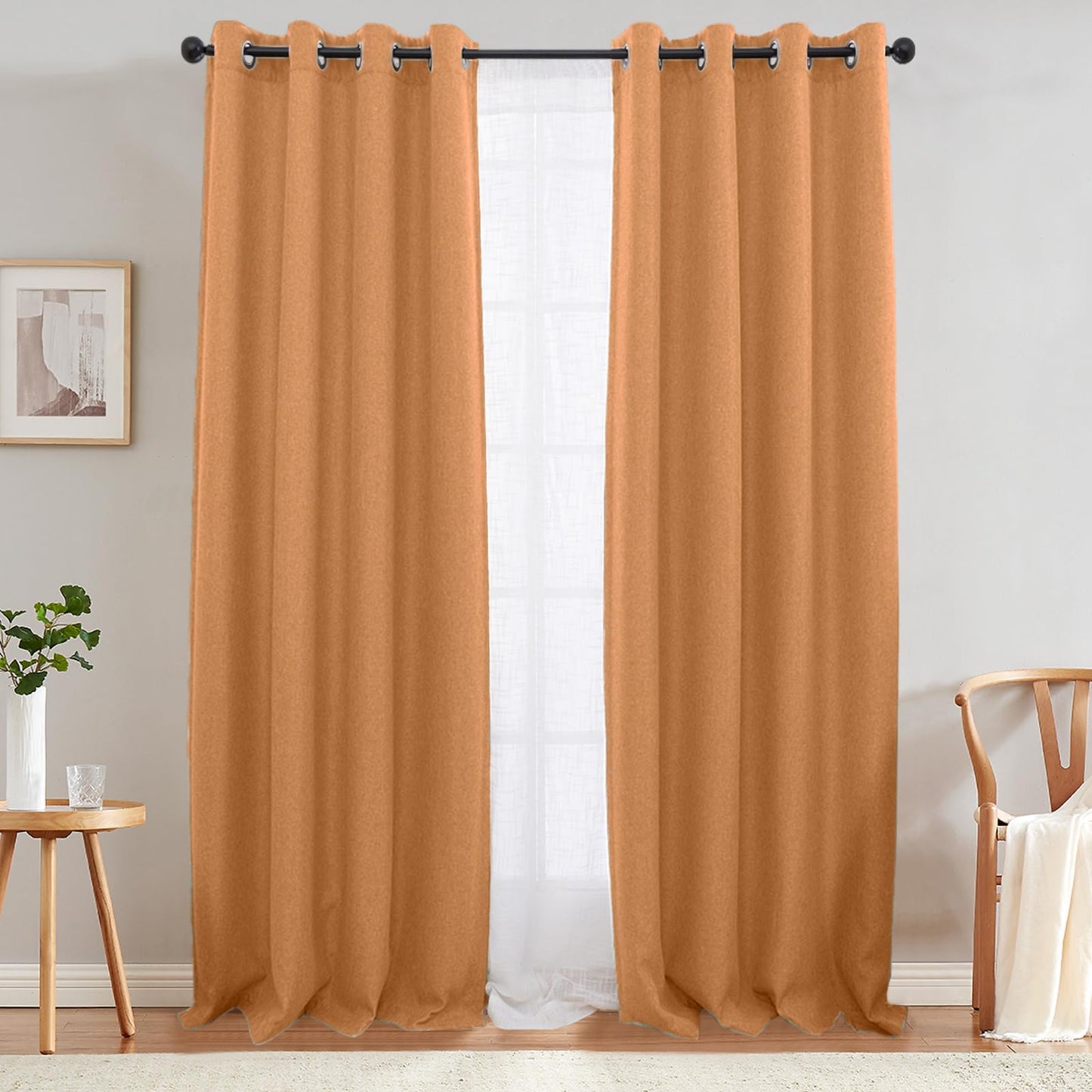jinchan 70% Blackout Linen Textured Curtain for Living Room Darkening 84 Inch Long Bedroom Curtain Thermal Insulated Curtain Greyish Beige Curtain Grommet Top Window Curtain 1 Panel
