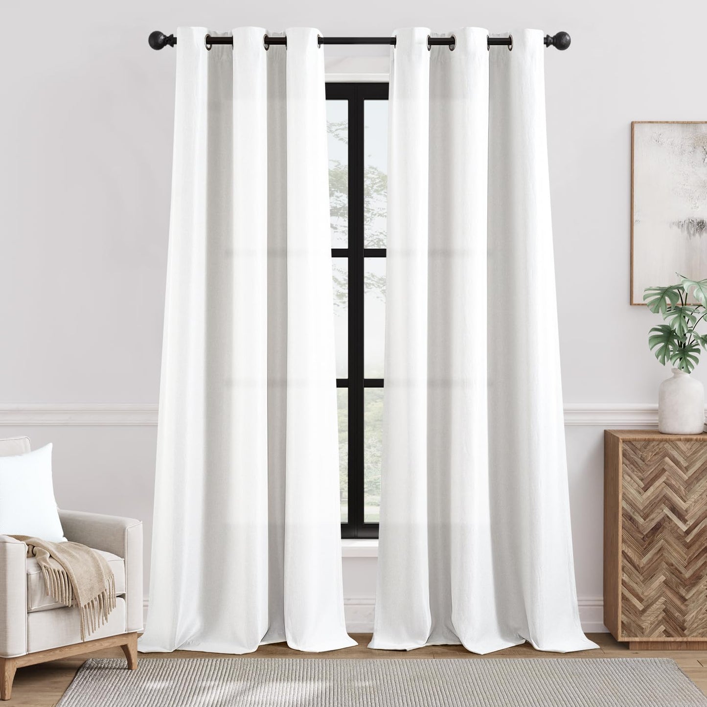 jinchan 70% Blackout Linen Textured Curtain for Living Room Darkening 84 Inch Long Bedroom Curtain Thermal Insulated Curtain Greyish Beige Curtain Grommet Top Window Curtain 1 Panel