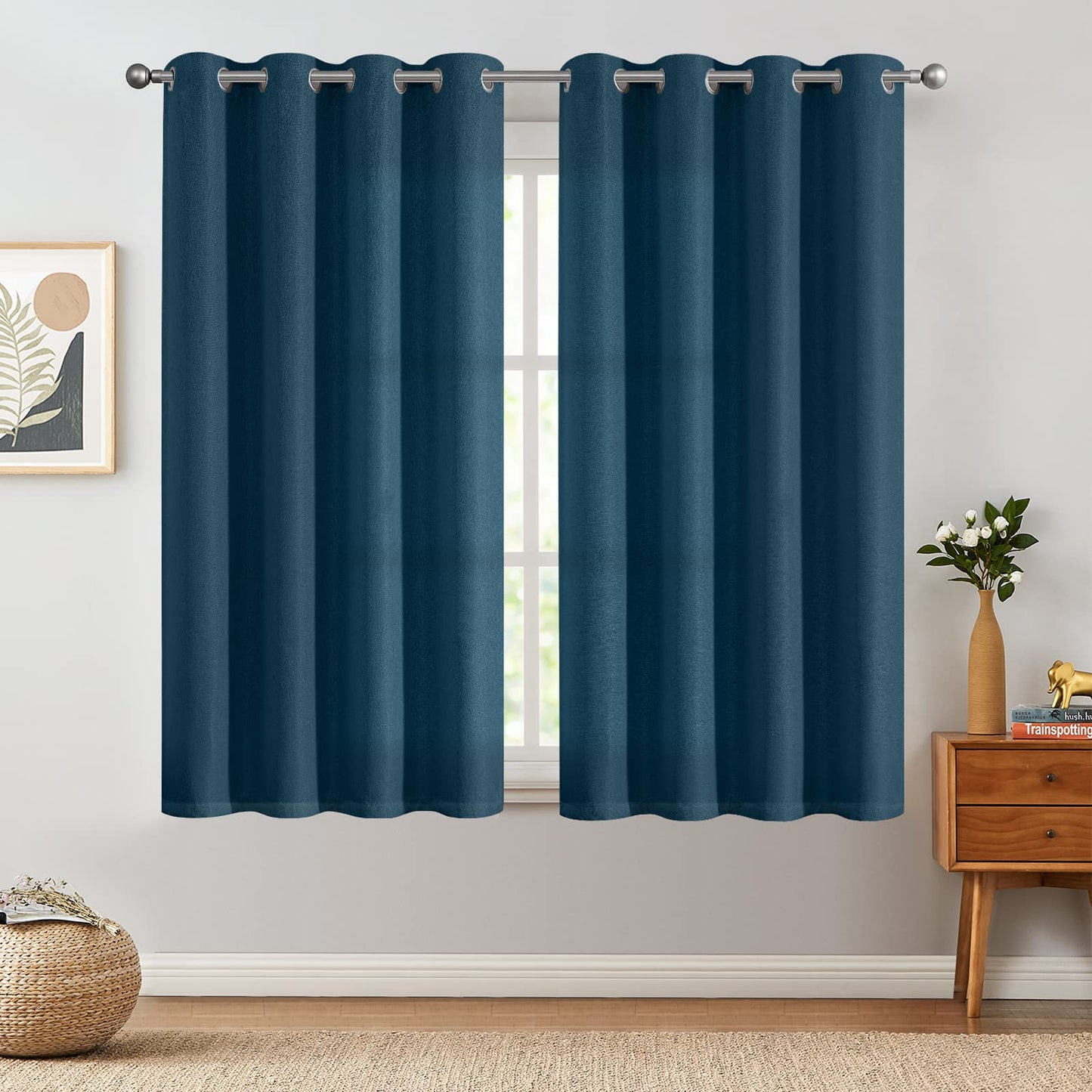 jinchan 70% Blackout Linen Textured Curtain for Living Room Darkening 84 Inch Long Bedroom Curtain Thermal Insulated Curtain Greyish Beige Curtain Grommet Top Window Curtain 1 Panel