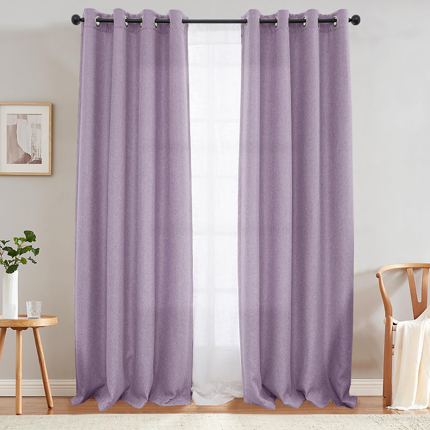 jinchan 70% Blackout Linen Textured Curtain for Living Room Darkening 84 Inch Long Bedroom Curtain Thermal Insulated Curtain Greyish Beige Curtain Grommet Top Window Curtain 1 Panel