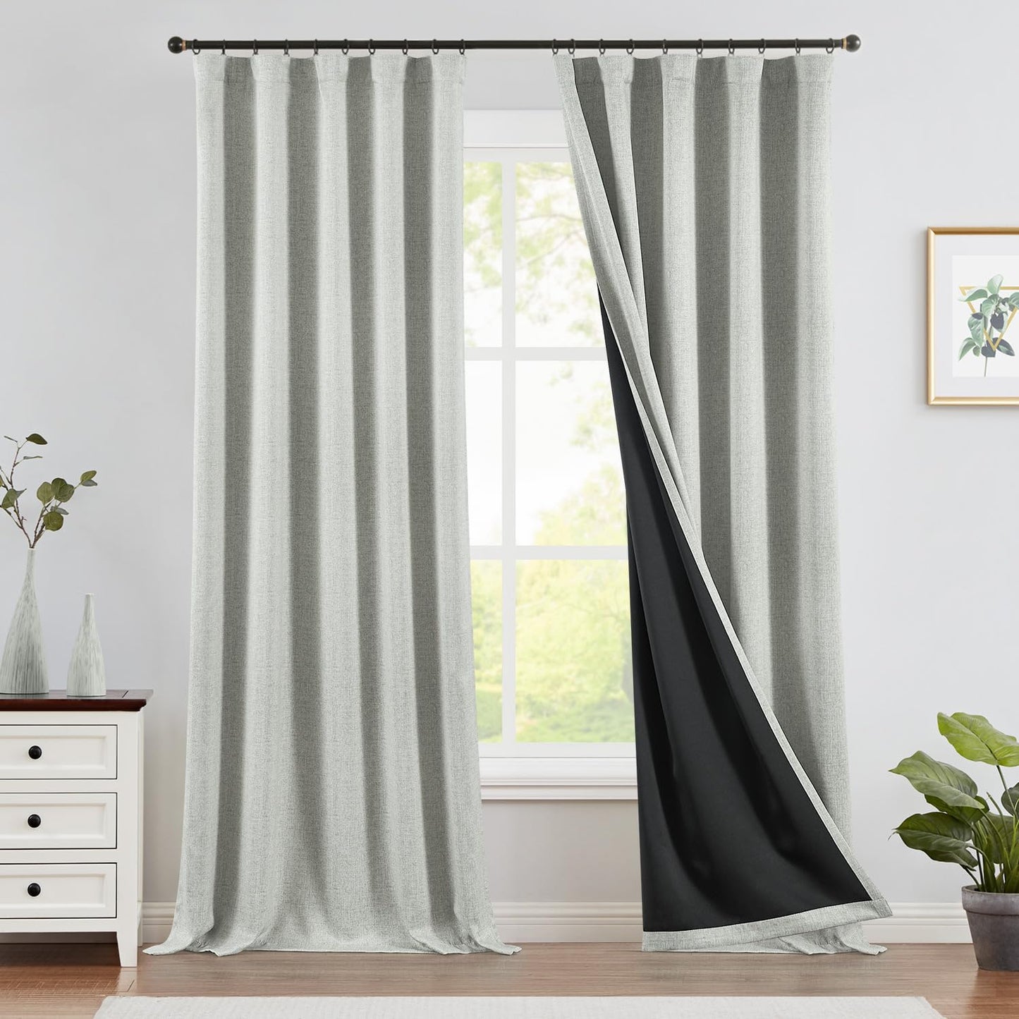 jinchan 70% Blackout Linen Textured Curtain for Living Room Darkening 84 Inch Long Bedroom Curtain Thermal Insulated Curtain Greyish Beige Curtain Grommet Top Window Curtain 1 Panel