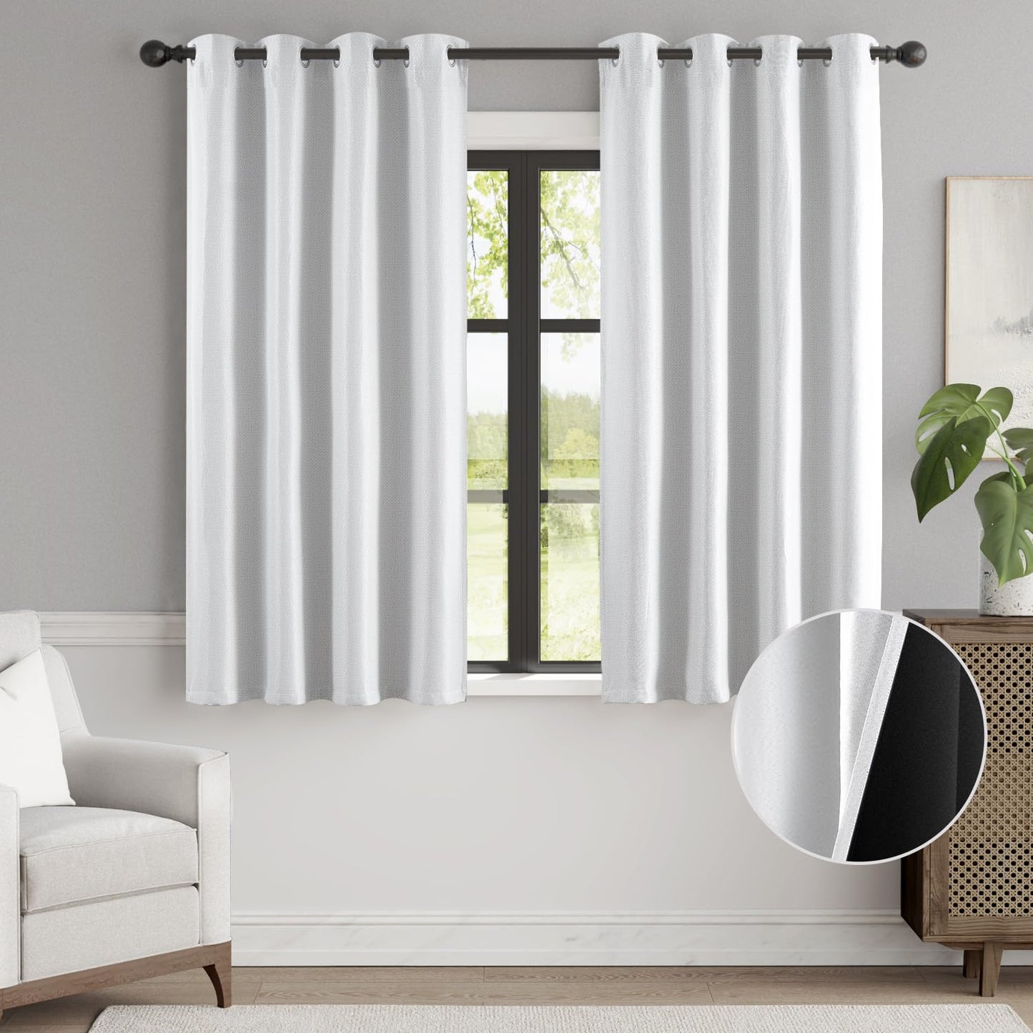 jinchan 70% Blackout Linen Textured Curtain for Living Room Darkening 84 Inch Long Bedroom Curtain Thermal Insulated Curtain Greyish Beige Curtain Grommet Top Window Curtain 1 Panel
