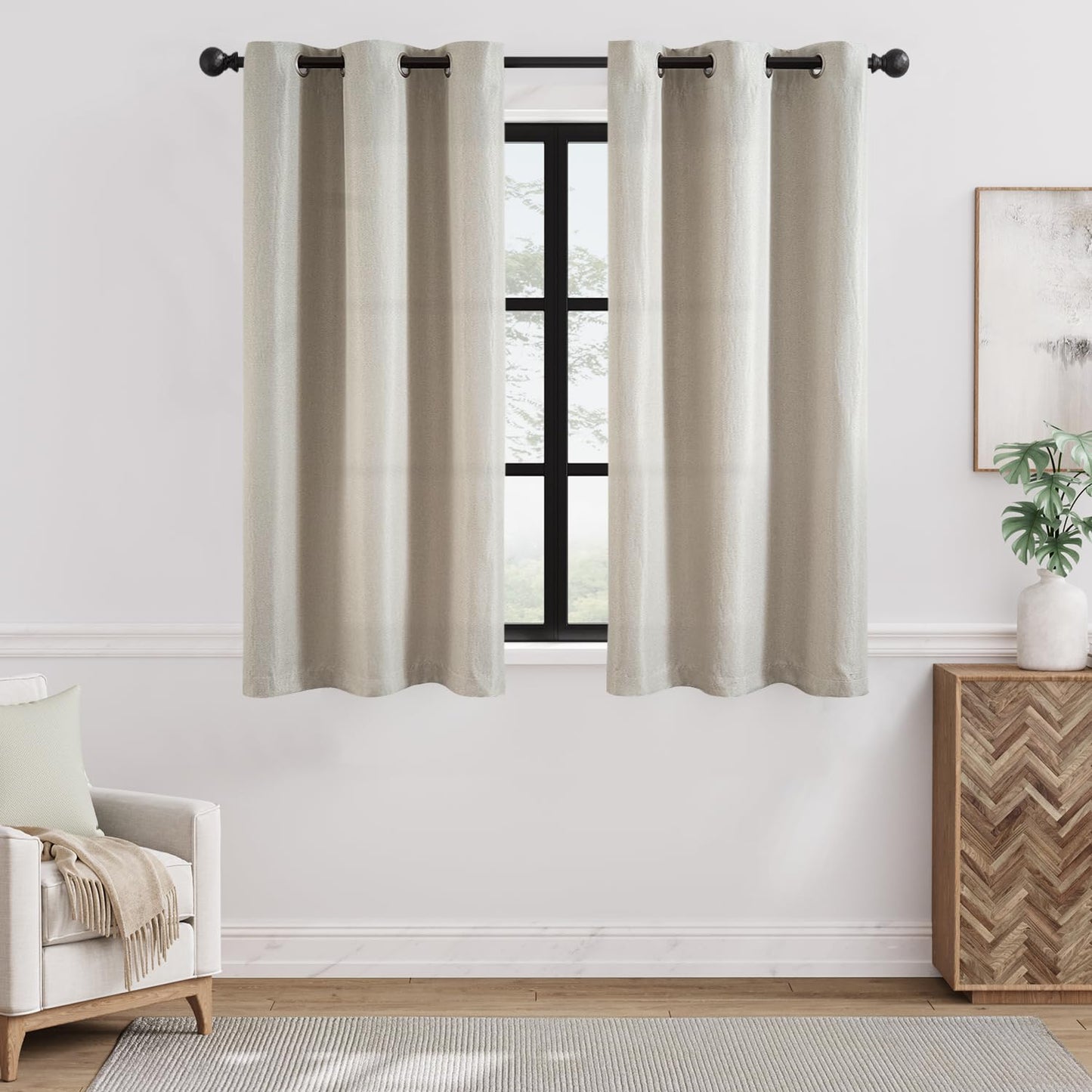 jinchan 70% Blackout Linen Textured Curtain for Living Room Darkening 84 Inch Long Bedroom Curtain Thermal Insulated Curtain Greyish Beige Curtain Grommet Top Window Curtain 1 Panel
