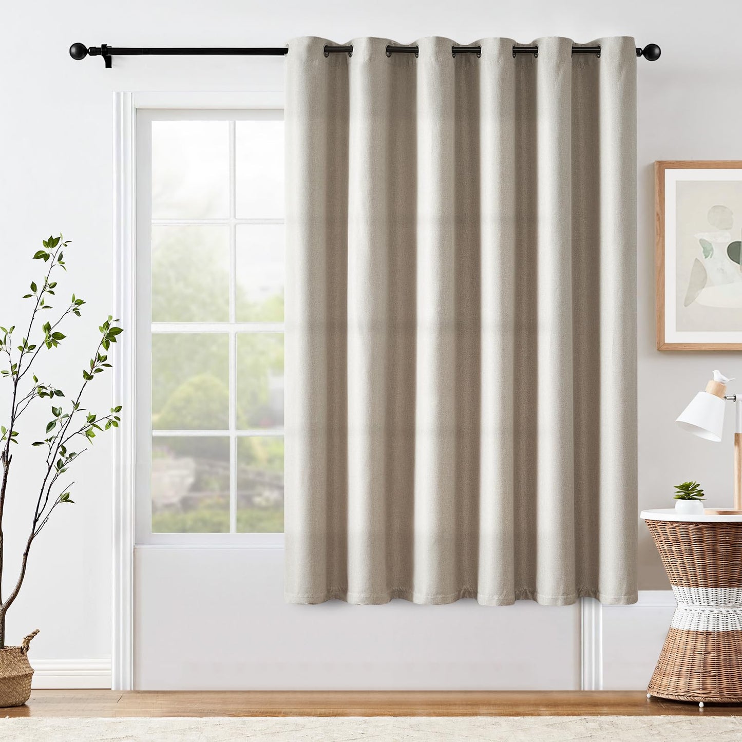jinchan 70% Blackout Linen Textured Curtain for Living Room Darkening 84 Inch Long Bedroom Curtain Thermal Insulated Curtain Greyish Beige Curtain Grommet Top Window Curtain 1 Panel