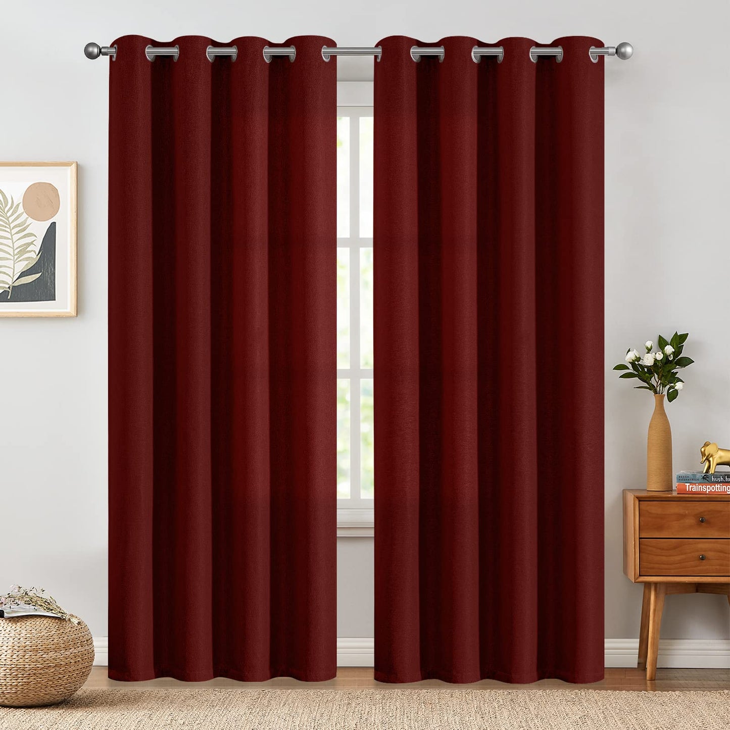 jinchan 70% Blackout Linen Textured Curtain for Living Room Darkening 84 Inch Long Bedroom Curtain Thermal Insulated Curtain Greyish Beige Curtain Grommet Top Window Curtain 1 Panel