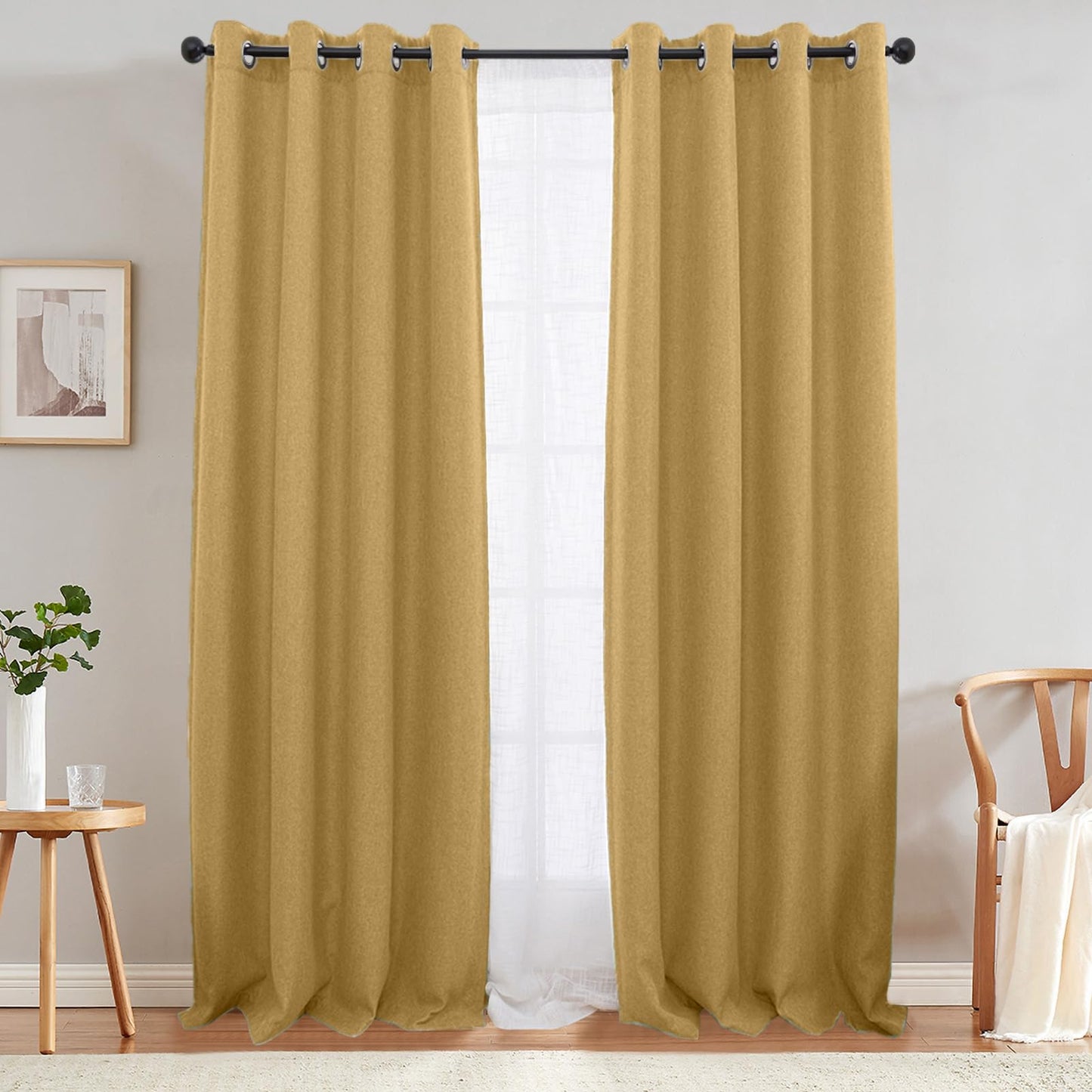 jinchan 70% Blackout Linen Textured Curtain for Living Room Darkening 84 Inch Long Bedroom Curtain Thermal Insulated Curtain Greyish Beige Curtain Grommet Top Window Curtain 1 Panel