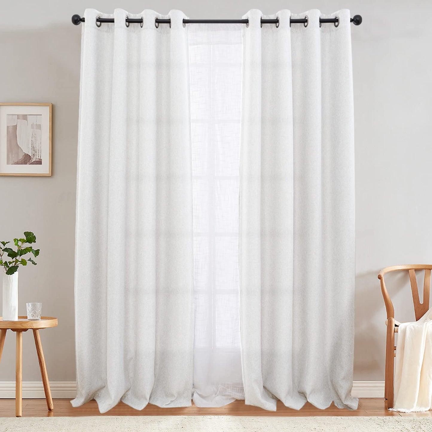 jinchan 70% Blackout Linen Textured Curtain for Living Room Darkening 84 Inch Long Bedroom Curtain Thermal Insulated Curtain Greyish Beige Curtain Grommet Top Window Curtain 1 Panel